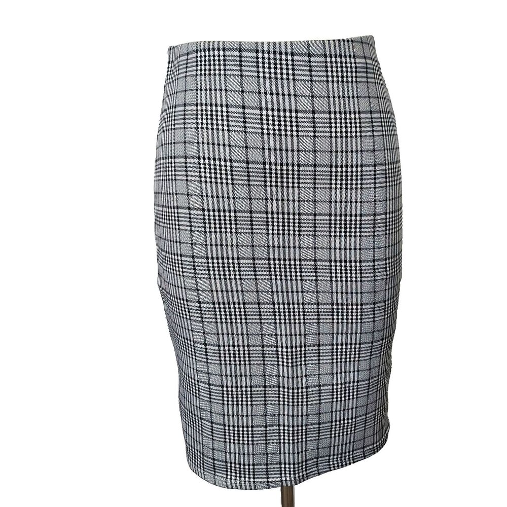 Maze Collection Womens Size M Houndstooth/Plaid Pencil Skirt Black White Stretch